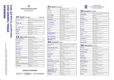 paris fashion week timetable